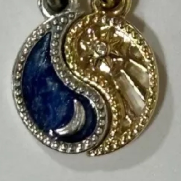 Pandora Two-Tone Splittable Sun & Moon Yin Yang Dangle Charms 14K Gold Blue - Picture 3 of 14